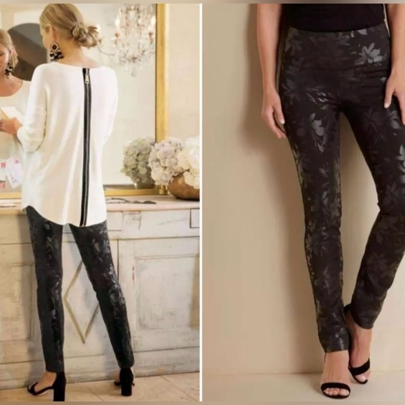Soft Surroundings Ankle Length Black Metallic Floral Twilight Pant  SIZE SMALL - Picture 2 of 10